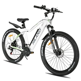 HH HILAND Vélos de montagne électriques HILAND Vélo électrique 26" Fat Tire Aluminium E-MTB Vélo électrique VTT électrique Shimano 21 vitesses et moteur arrière pour homme et femme 25 km / h Blanc